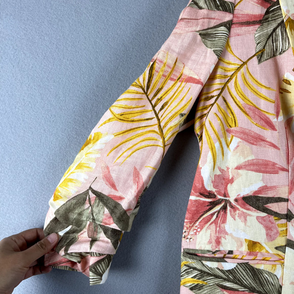 Joie Kishina Linen Blazer Womens 4 Pink Floral Tropical Hawaiian Career Office - Picture 5 of 14
